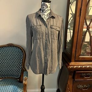 Chico’s gray wash chambray button up